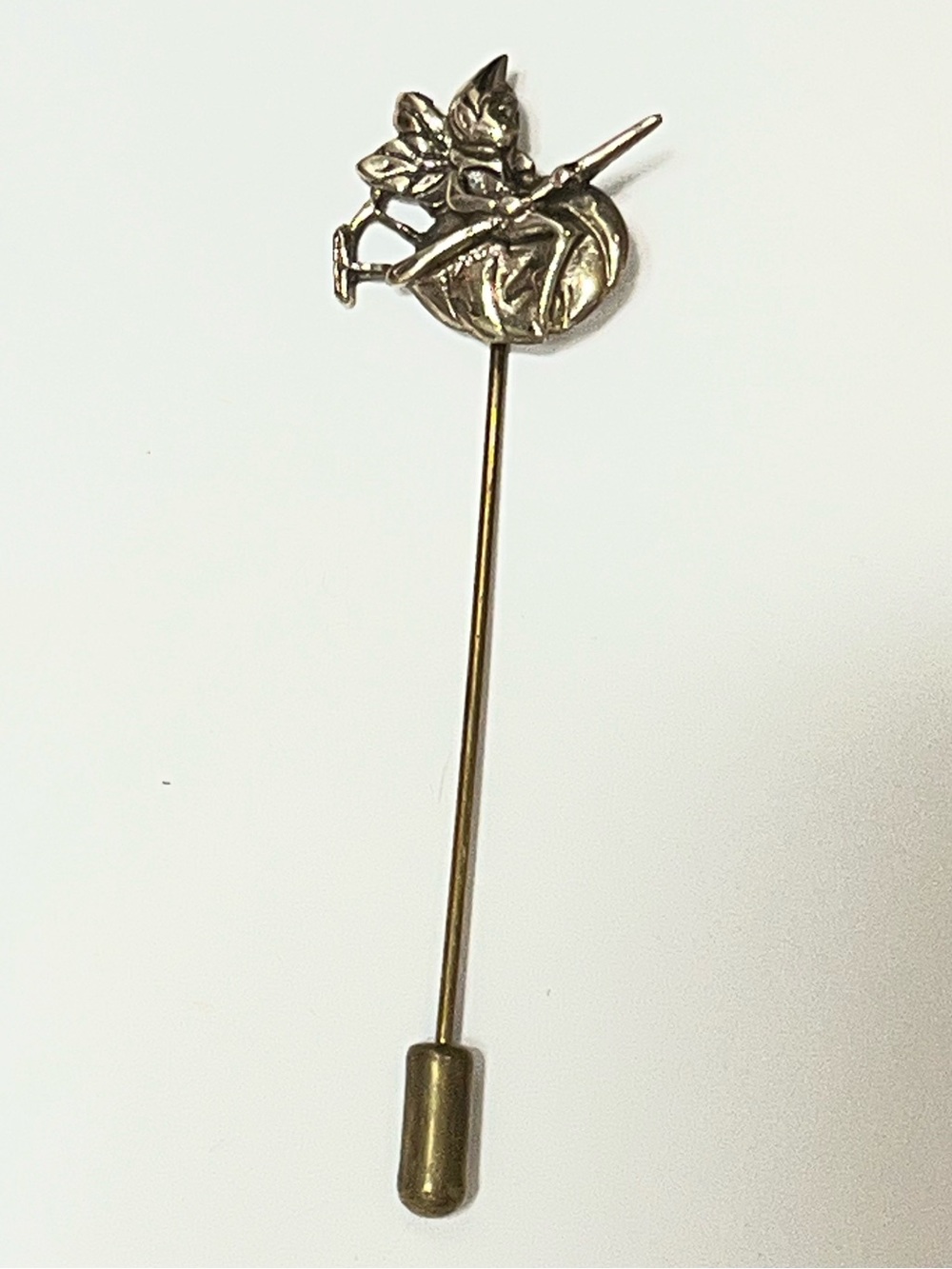 Vintage-Style Brass Stick Pin with Fairy Motif - Brass Color